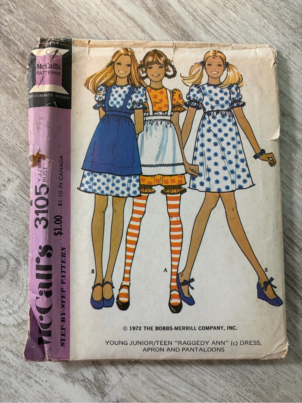 McCall's Vintage 1972 Raggedy Ann Dress pantaloons apron Sewing Pattern kids 7/8